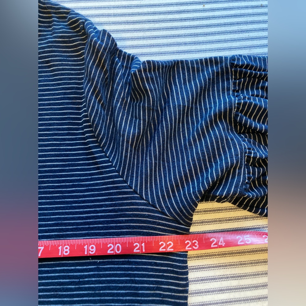 LOFT Striped Navy and White Women's Top with 3/4 Trumpet Sleeves, Size XL - Picture 6 of 10